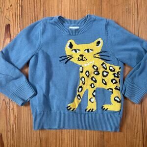 Amazon Essentials blue yellow jaguar graphic knit toddler crew sweater SIZE 4-5
